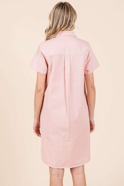 Mittoshop Button Detail Collared Neck Short Sleeve Shirt Dress - Sydney So Sweet