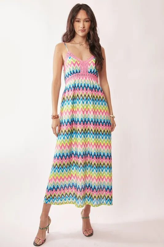 Davi & Dani Multi Color Crochet Lace Midi Dress - Sydney So Sweet