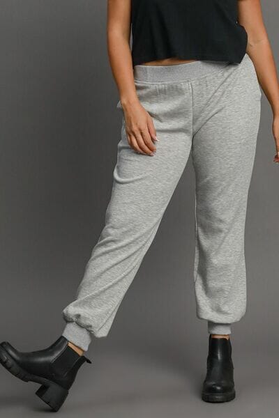 Umgee Full Size High Rise Elastic Waist Knit Joggers with Pockets Plus Size - Sydney So Sweet