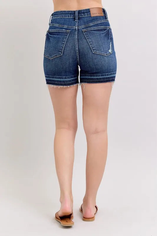 Judy Blue High Waist Tummy Control Destroy Release Hem Denim Shorts - Sydney So Sweet