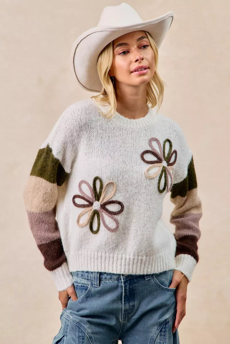 BiBi Flower Color Block Sweater - Sydney So Sweet