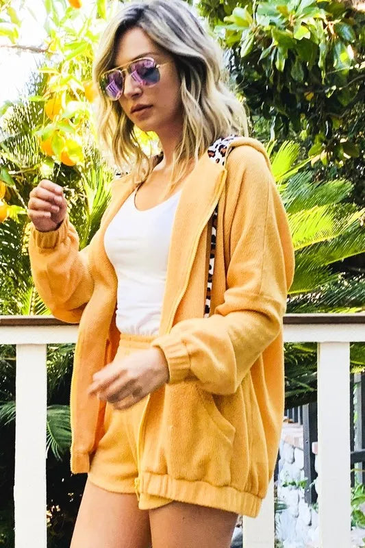 And The Why Hidden Leopard Knit Hoodie Top and Shorts Set - Sydney So Sweet