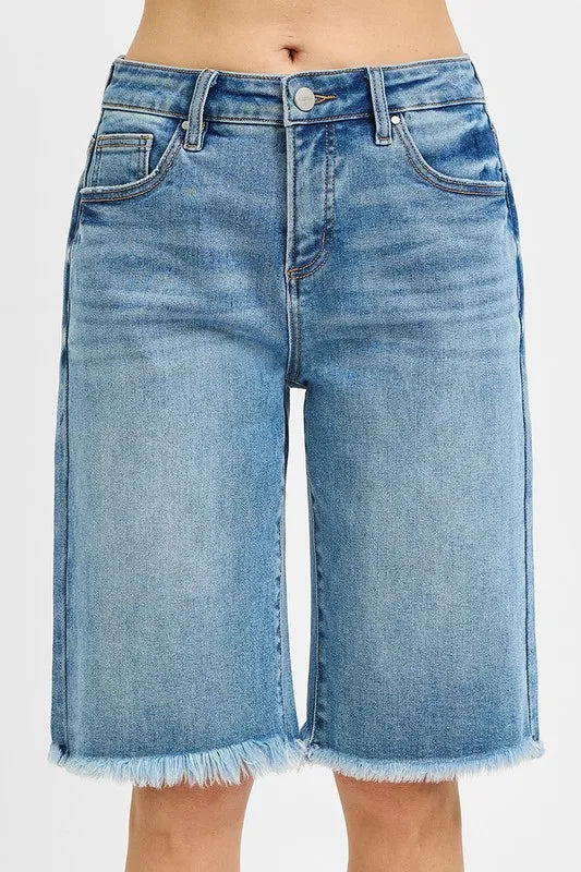 RISEN Tummy Control Mid Rise Fit Bermuda Denim Shorts - Sydney So Sweet