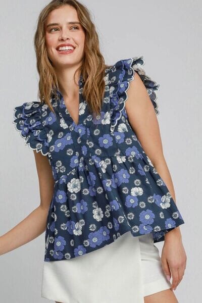 Umgee Full Size Floral Print Peplum Top Plus Size - Sydney So Sweet