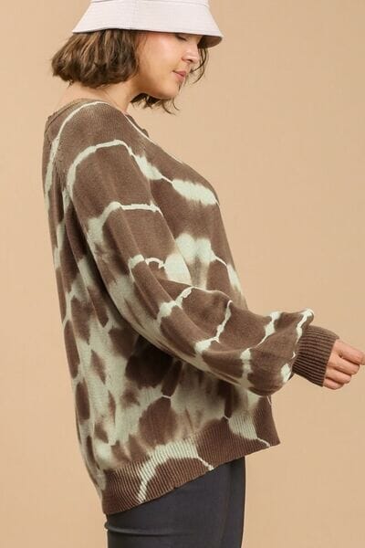 Umgee Full Size Ribbed Hem Tie Dye Round Neck Sweater Plus Size - Sydney So Sweet