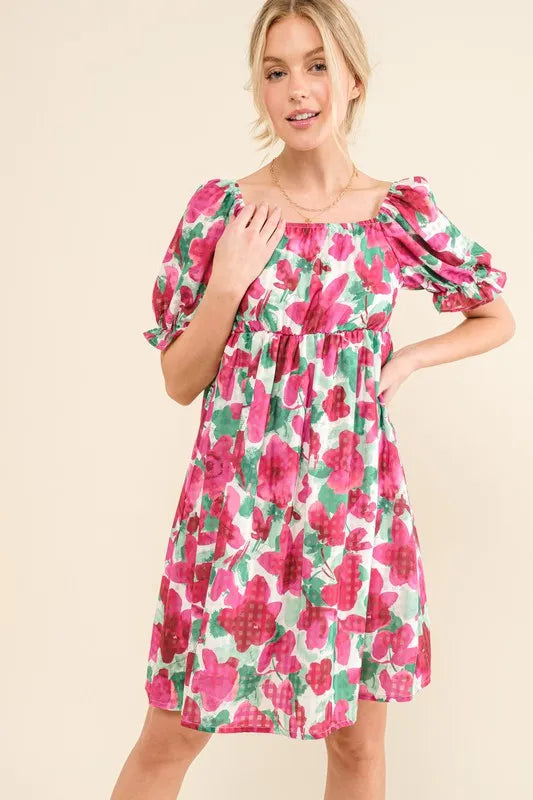 And The Why Smocked Floral Ruffle Short Sleeve Mini Dress - Sydney So Sweet