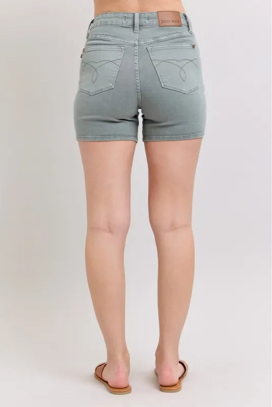 Judy Blue Full Size Hw Garment Dyed & Back Pkt Embroidery Shorts Plus Size - Sydney So Sweet