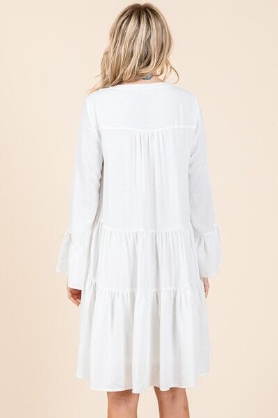 Mittoshop Tiered Notched Flare Sleeve Dress - Sydney So Sweet
