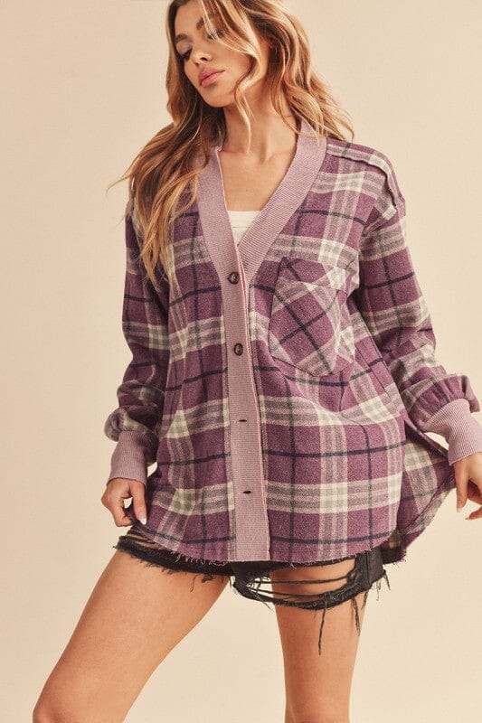Aemi + Co Side Slit Patch Pocket Plaid Button Down Jacket - Sydney So Sweet