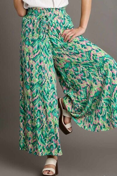 Umgee Full Size Mixed Print High Waist Wide Leg Pants Plus Size - Sydney So Sweet