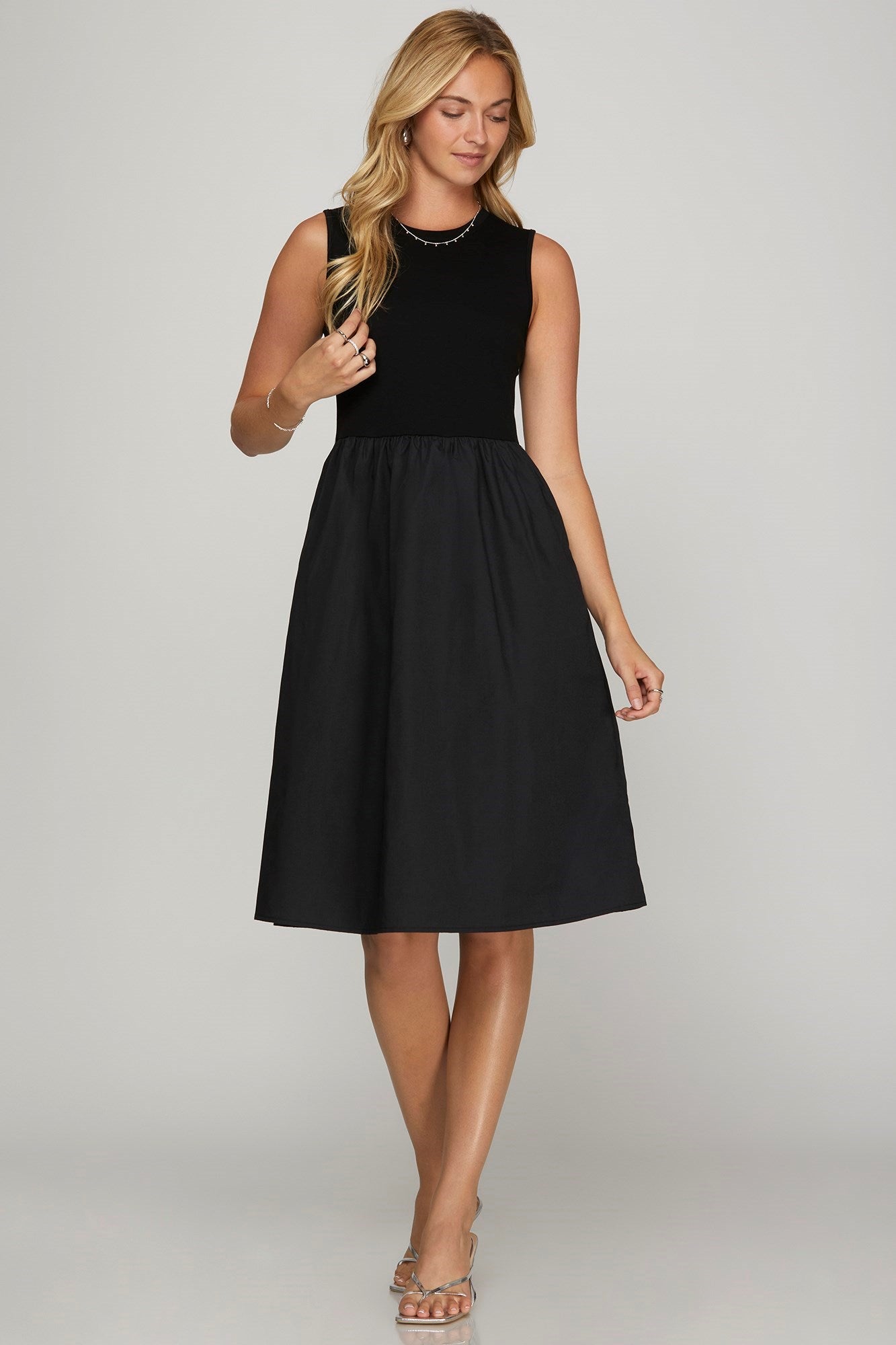 She + Sky Full Size Sleeveless Poplin Woven Midi Dress with Pockets Plus Size - Sydney So Sweet