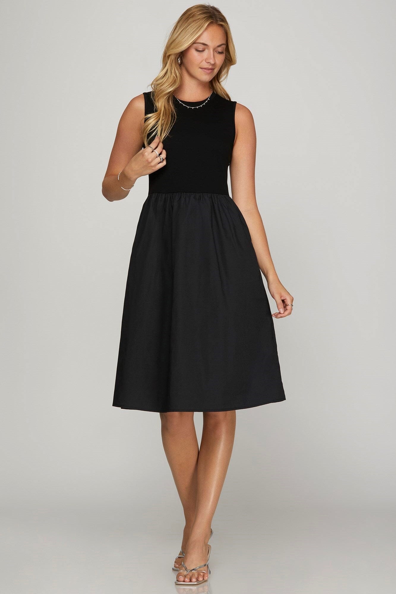 She + Sky Full Size Sleeveless Poplin Woven Midi Dress with Pockets Plus Size - Sydney So Sweet