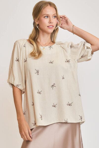 Umgee Full Size Linen Blend Ribbon Embroidered Top Plus Size - Sydney So Sweet