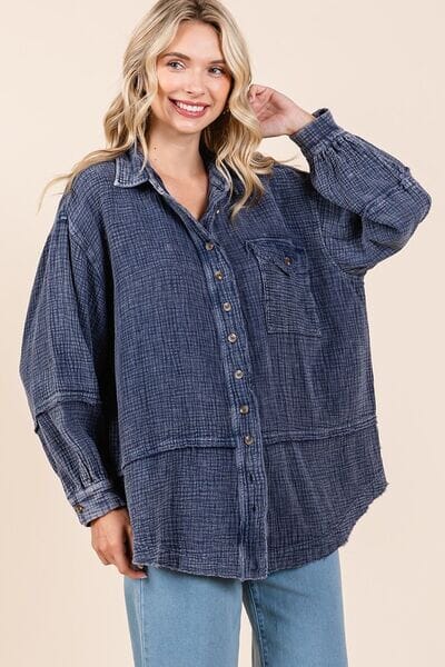 Mittoshop Textured Collared Neck Long Sleeve Shirt - Sydney So Sweet