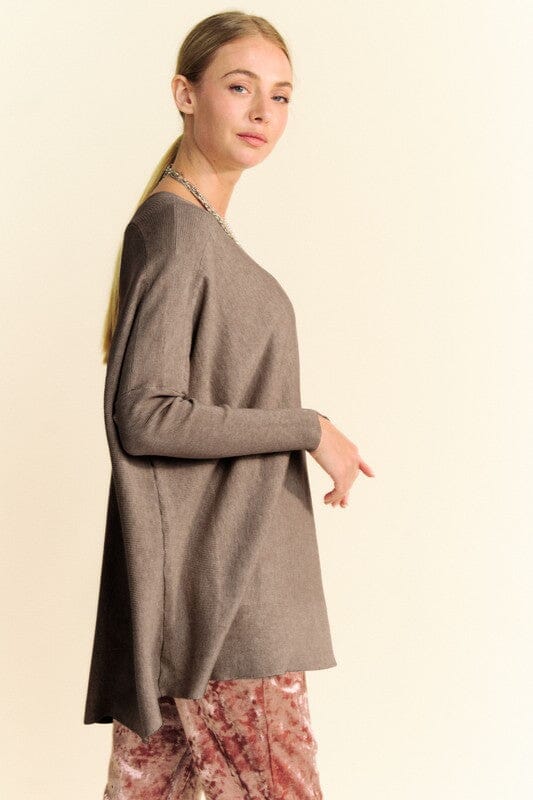Davi & Dani Round Neck Dropped Shoulder Long Sleeve Knit Top - Sydney So Sweet