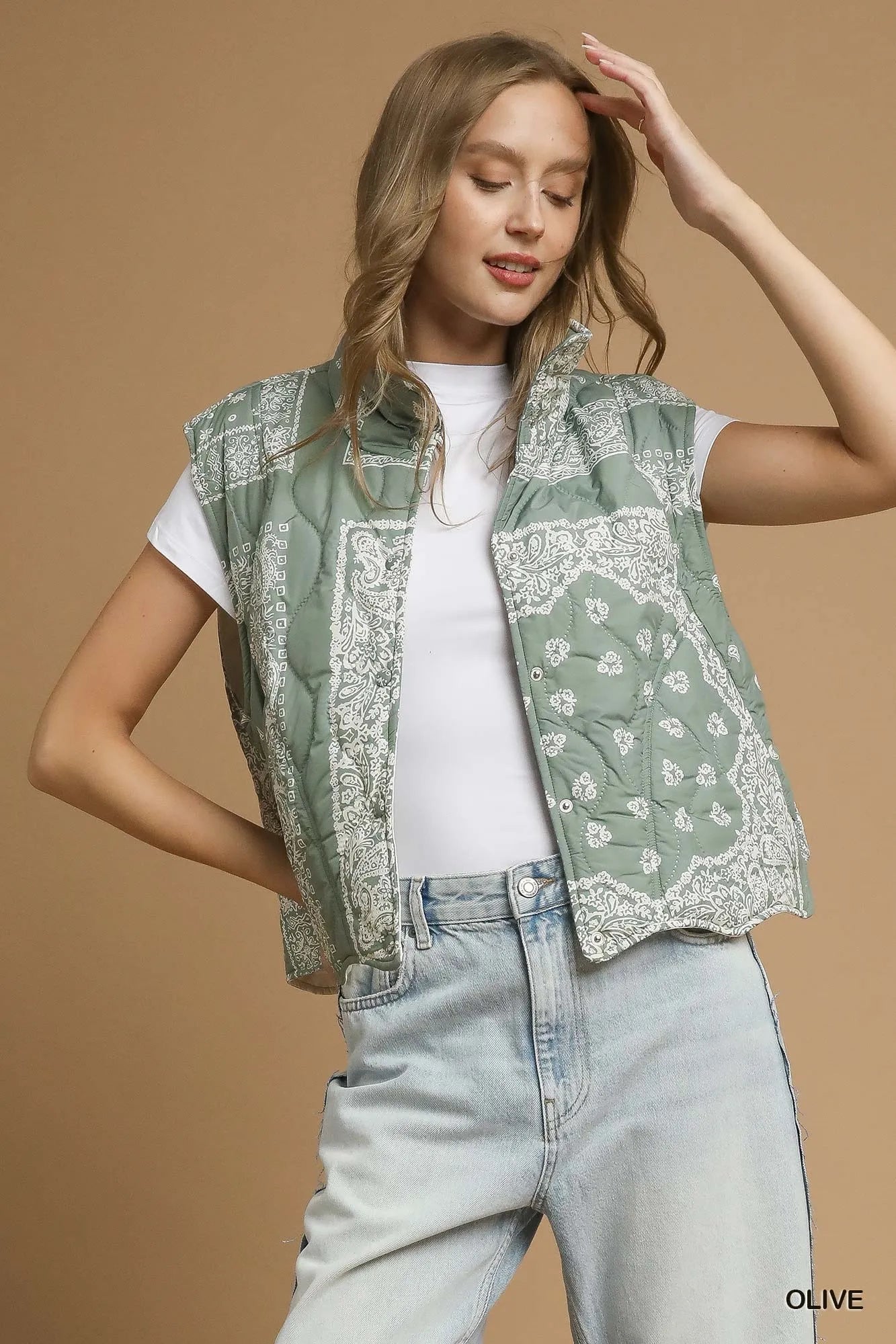Umgee Bandana Print Quilted Puffer Vest - Sydney So Sweet
