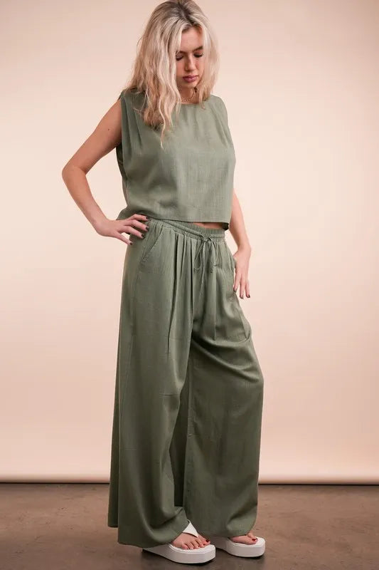 VERY J Solid Woven Top & Pants Set - Sydney So Sweet
