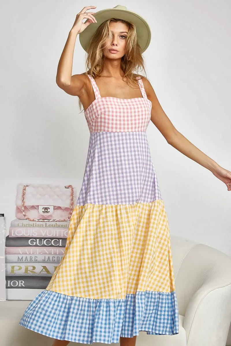 BiBi Color Block Tiered Gingham Dress - Sydney So Sweet