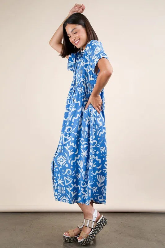 VERY J Plus Size Oversized Printed Shirt Midi Dress - Sydney So Sweet