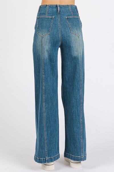 Mittoshop Medium Wash Seam Detail Wide Leg Denim Jeans - Sydney So Sweet
