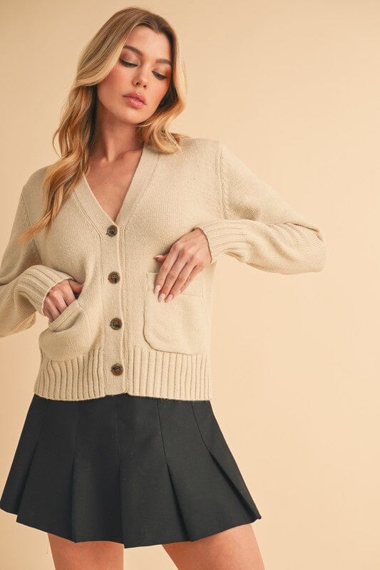 Aemi + Co Ribbed Hem Button Down V-Neck Cardigan - Sydney So Sweet