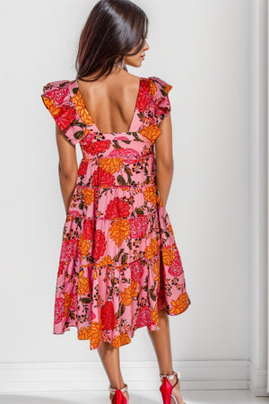 Ruffled Floral Square Neck Tiered Dress - Sydney So Sweet