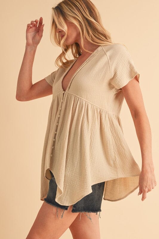 Aemi + Co Tuck Detail V-Neck Short Sleeve Blouse - Sydney So Sweet