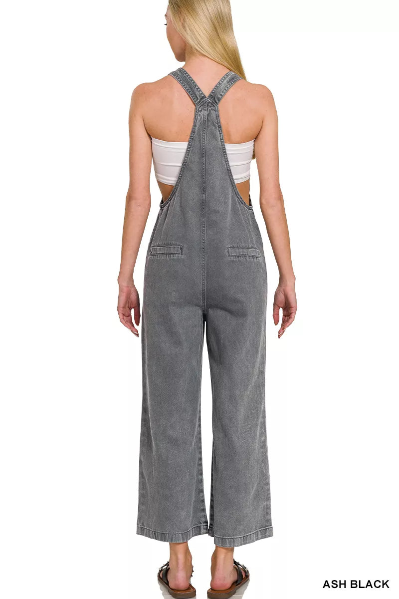 Zenana Washed Knot Strap Pockets Jumpsuit - Sydney So Sweet