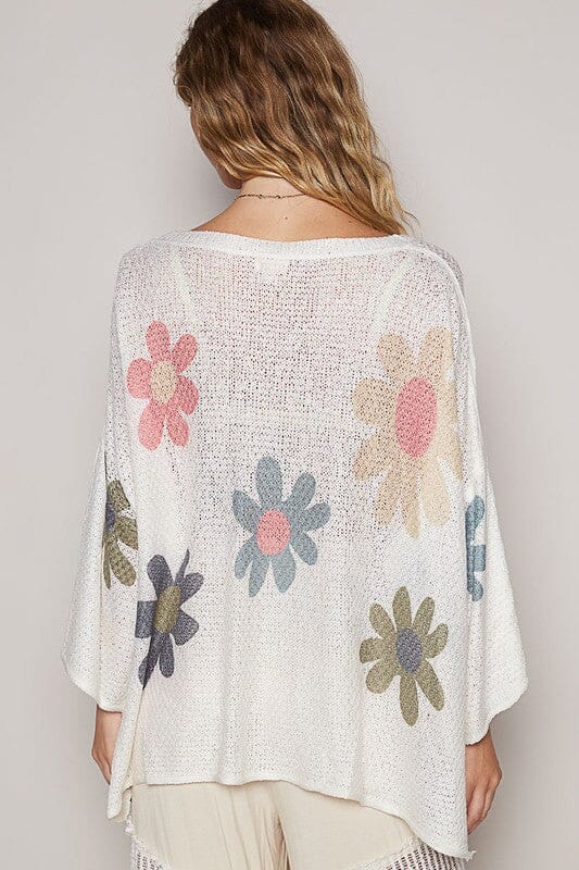 POL Flower Dropped Shoulder Long Sleeve Knit Top - Sydney So Sweet