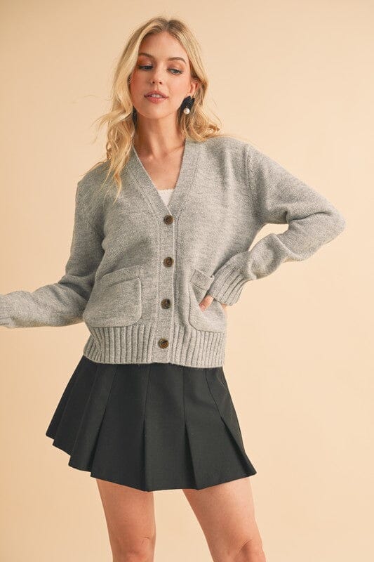 Aemi + Co Ribbed Hem Button Down V-Neck Cardigan - Sydney So Sweet