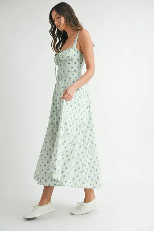 MABLE Floral Print Bustier Back Lace Up Midi Dress - Sydney So Sweet