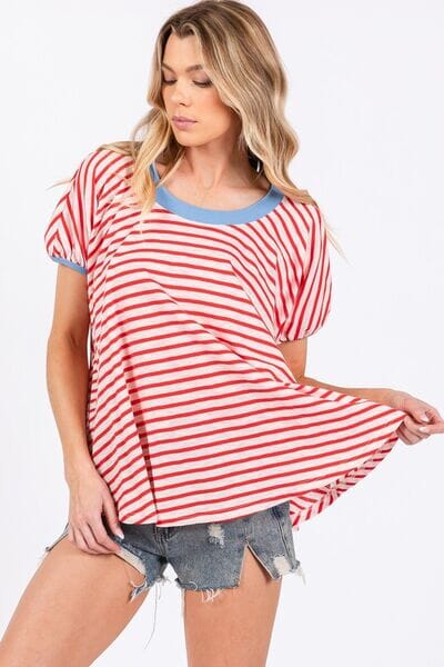 Ces Femme Striped Round Neck Short Sleeve T-Shirt - Sydney So Sweet