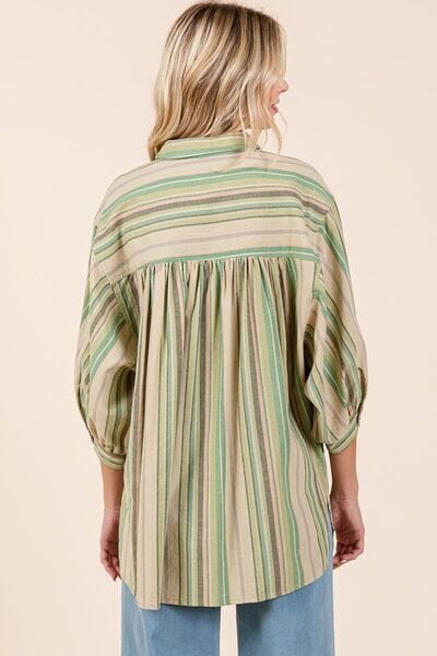 Mittoshop Striped Bubble Sleeve Button Down Shirt - Sydney So Sweet