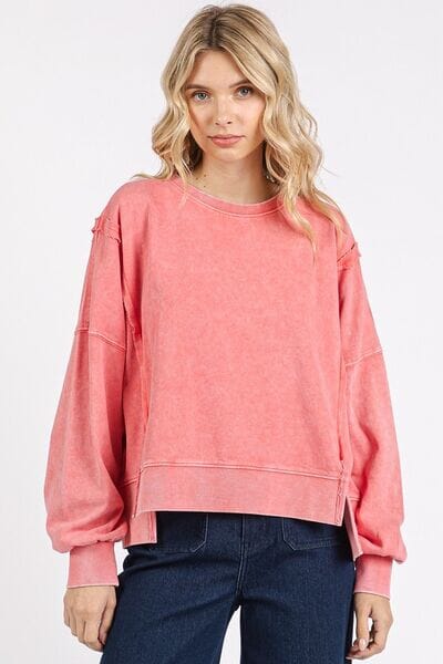 Mittoshop Side Slit Exposed Seam Round Neck Sweatshirt - Sydney So Sweet