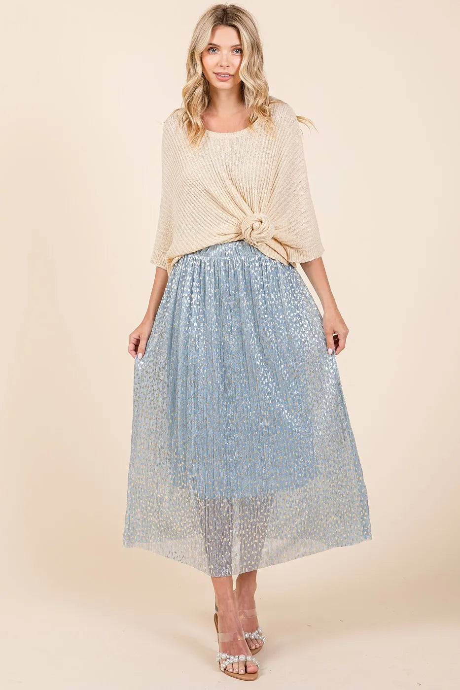 Mittoshop Metallic Glitter Speckle Print Elastic Midi Skirt - Sydney So Sweet