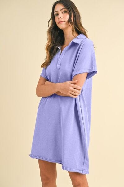 Annie Wear Mineral Washed Johnny Collar Short Sleeve Dress - Sydney So Sweet
