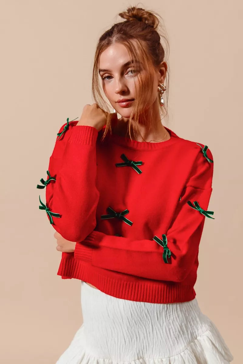 SO ME Ribbon Bow Applique Sweater - Sydney So Sweet
