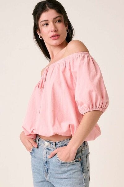 Mittoshop Linen Two-Way Short Sleeve Crop Blouse - Sydney So Sweet