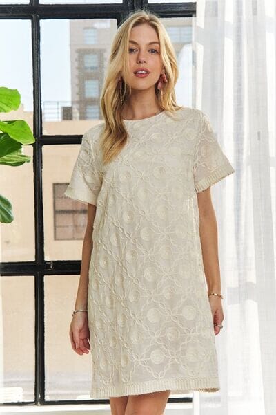 ADORA Applique Round Neck Short Sleeve Shift Dress - Sydney So Sweet