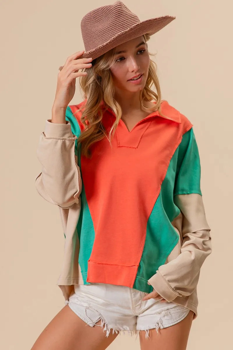 BiBi Colorblock Exposed Seam French Terry Sweatshirt - Sydney So Sweet