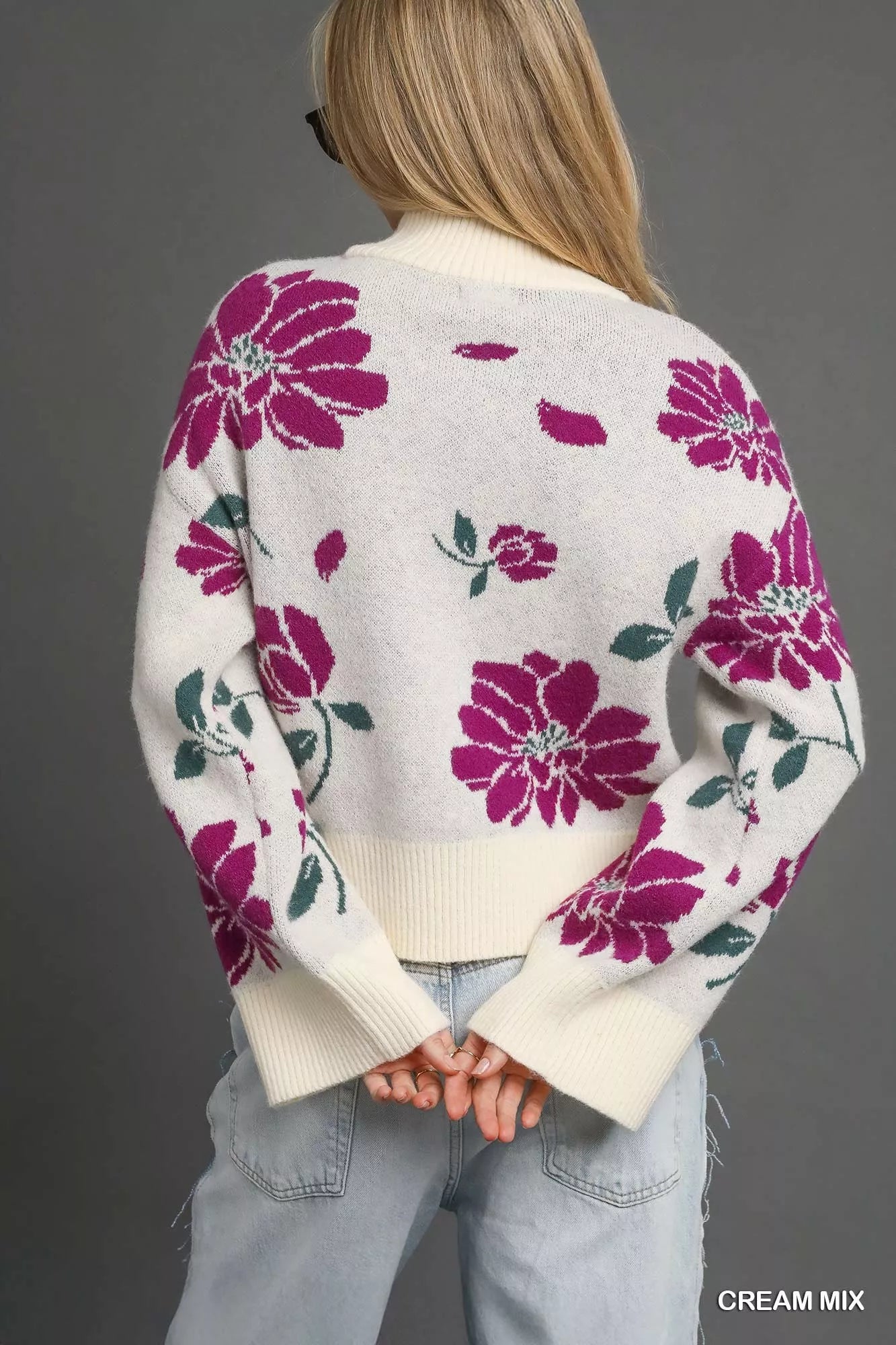 Umgee Floral Patterned Mock Neck Sweater - Sydney So Sweet