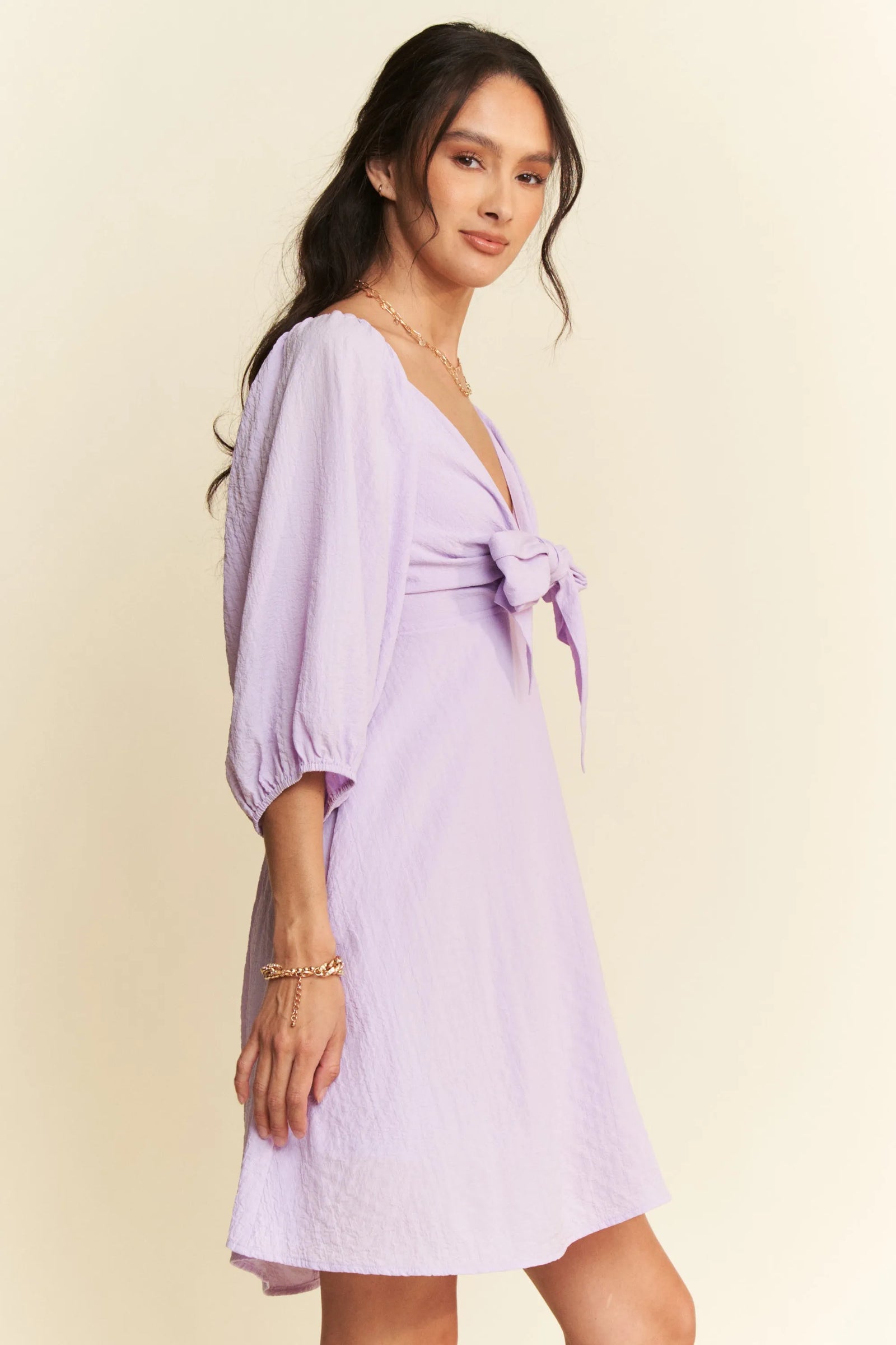 Davi & Dani Self-Tie Puff Sleeve Smocking Open Back Mini Dress - Sydney So Sweet