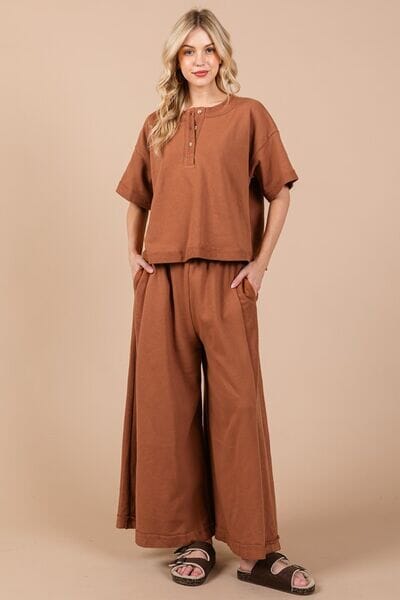 Ces Femme Half Button Half Sleeve Top and Pants Set - Sydney So Sweet