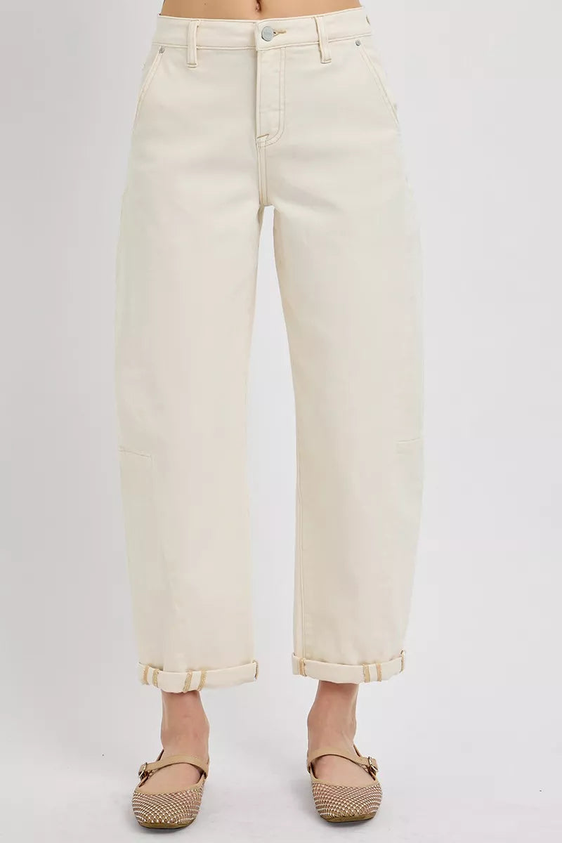 RISEN High Rise Relaxed Barrel Cuffed Jeans - Sydney So Sweet