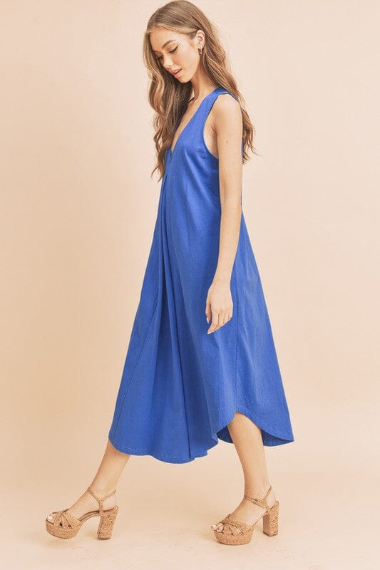 Aemi + Co Front Pleat Detail V-Neck Sleeveless Midi Dress - Sydney So Sweet