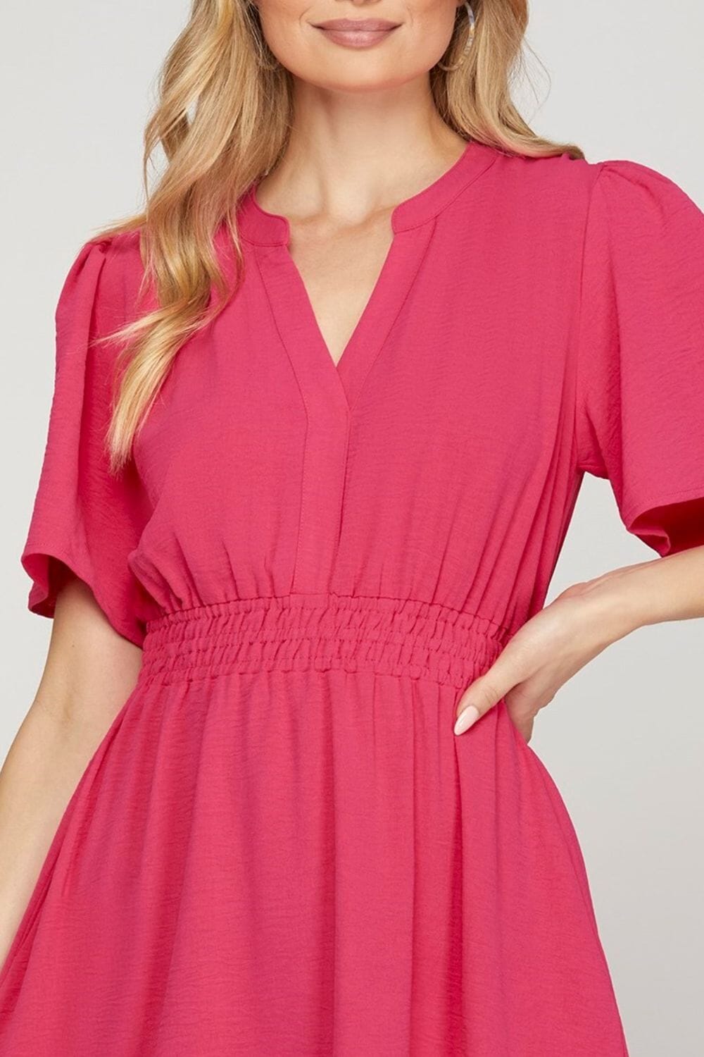She + Sky Ruffled Hem Notched Flutter Sleeve Mini Dress - Sydney So Sweet