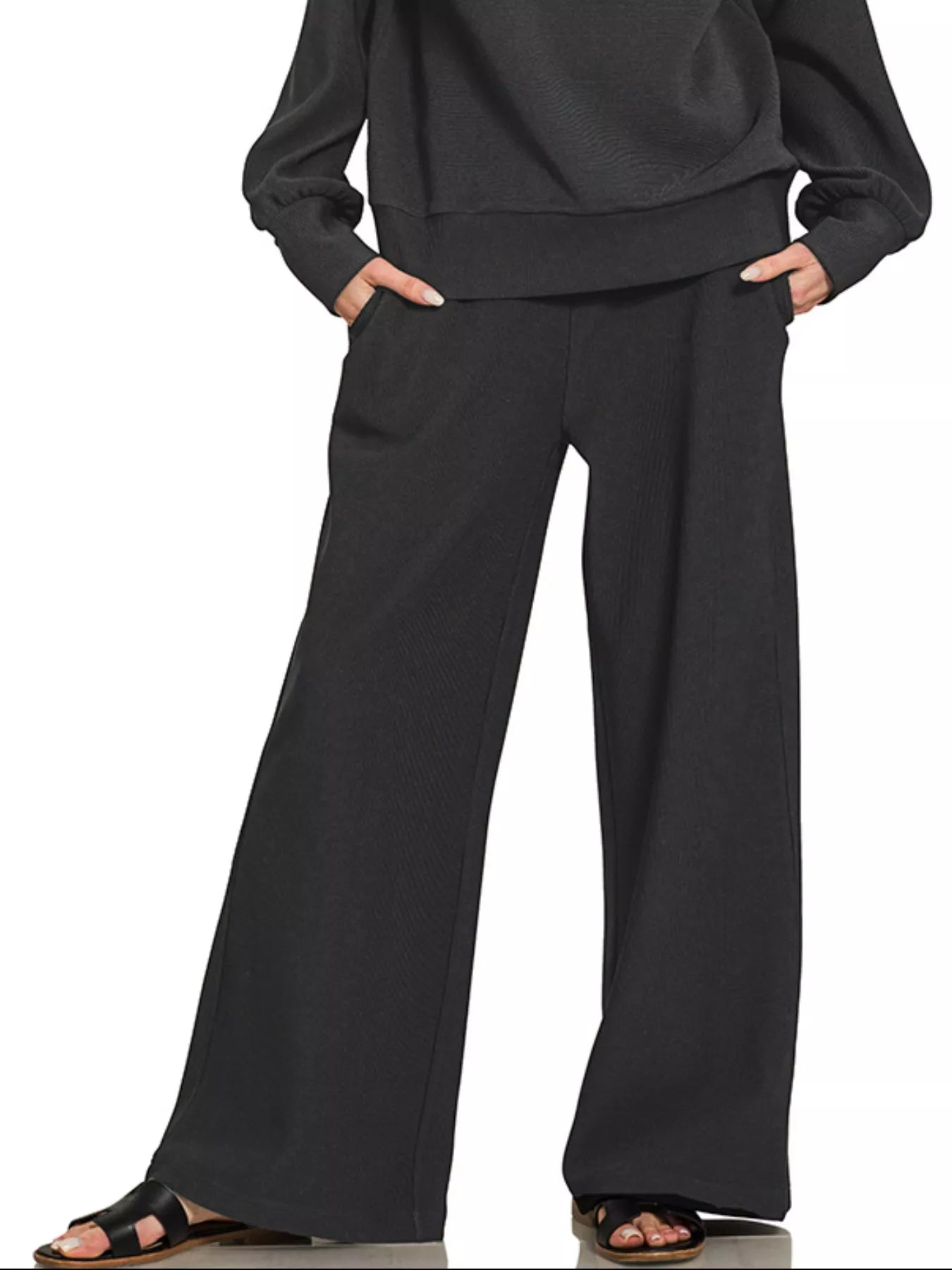 Zenana Ribbed High Neck Half Zip Pullover & Pants Set - Sydney So Sweet