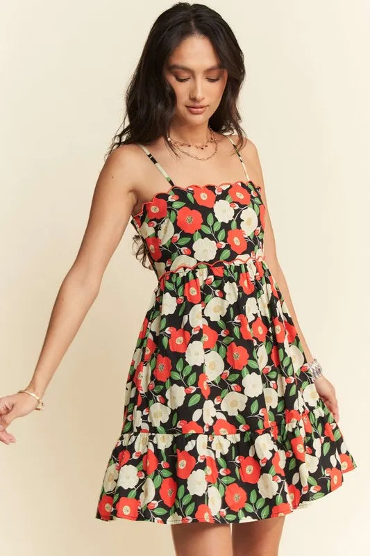 Davi & Dani Floral Scalloped Cutout Back Mini Dress - Sydney So Sweet