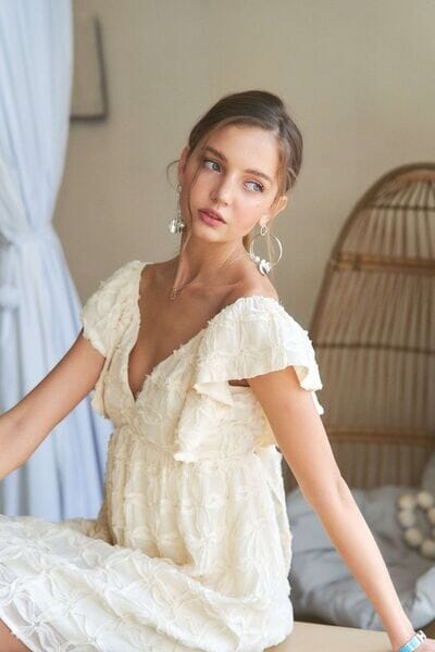 ADORA Tie Back V-Neck Ruffle Sleeve Dress - Sydney So Sweet