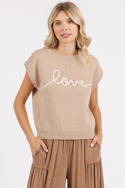 Mittoshop Contrast Letter Round Neck Cap Sleeve Knit Top - Sydney So Sweet